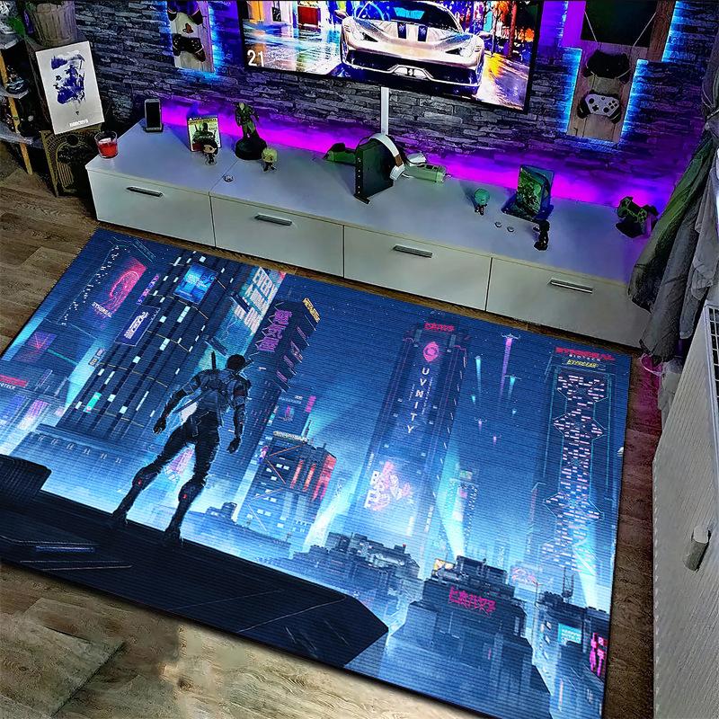 VIKAMA 3D Cyberpunk Carpet Large Area Esports Room Bedroom Floor Mat Home Decor Living Room Coffee Table Crystal Velvet Carpet