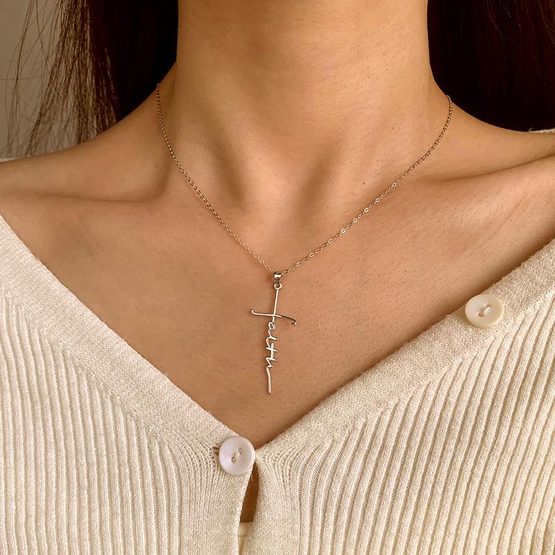 Stylish Sterling Silver S925 Faith Cross Pendant with O-Chain Necklace