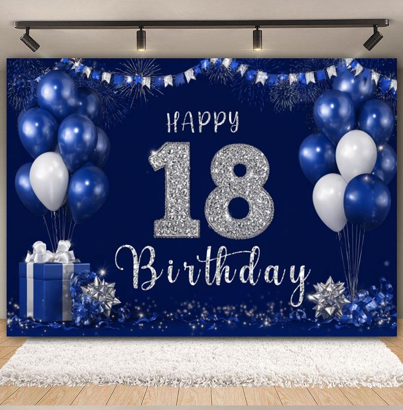 Schwarz Gold Rosa Blau Ballonband Thema Hintergrund, Geschenk zum Erwachsenwerden 18. Geburtstag Party Dekoration Fotografie Hintergrundtuch