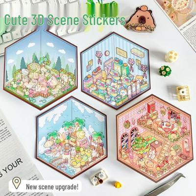 Handmade 2.5D Scenic Stickers: 3D Layered Miniature Scenes for Bullet Journals