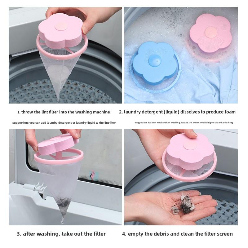 Creative Plum Blossom-shaped Washing Machine Hair Remover Cleaning Net Bag Washing Machine Floating Filter Hair Removal Net Bag
