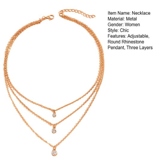 Colier pentru femei pandantiv rotund cu strasuri, reglabil în trei straturi, cu lungime extinsă, pentru petrecerea de absolvire, pentru gât, bijuterii, colier de nuntă