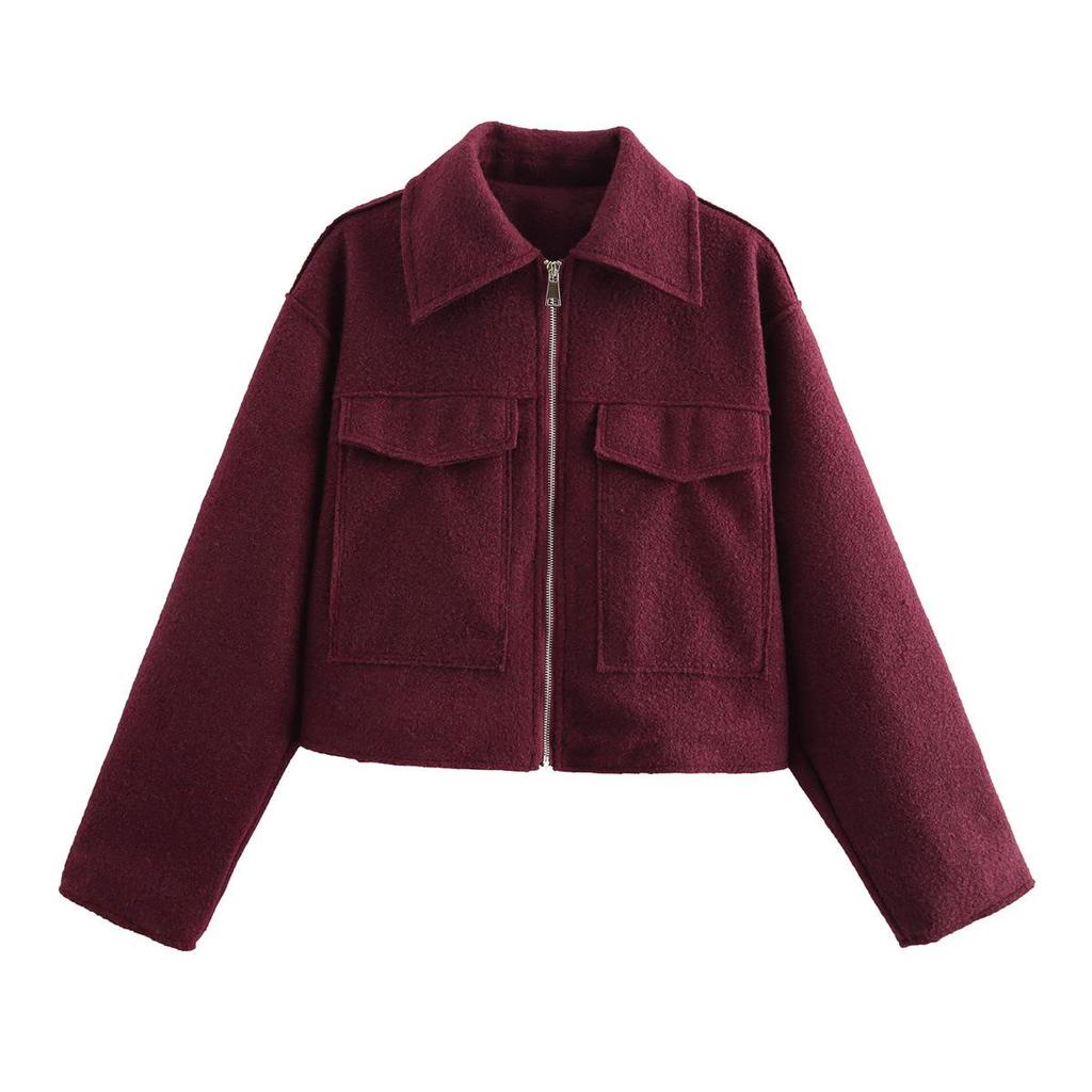 European & American Style Women's Suede Short Jacket with Zipper