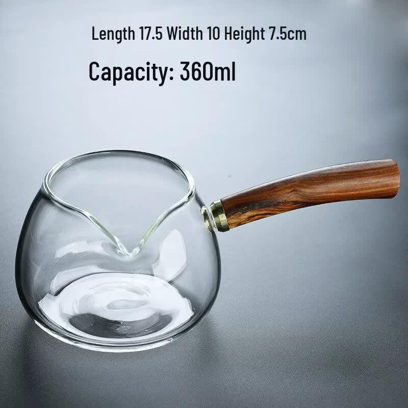 Qiwei Premium Glass Tea Pitcher with Wooden Side Handle