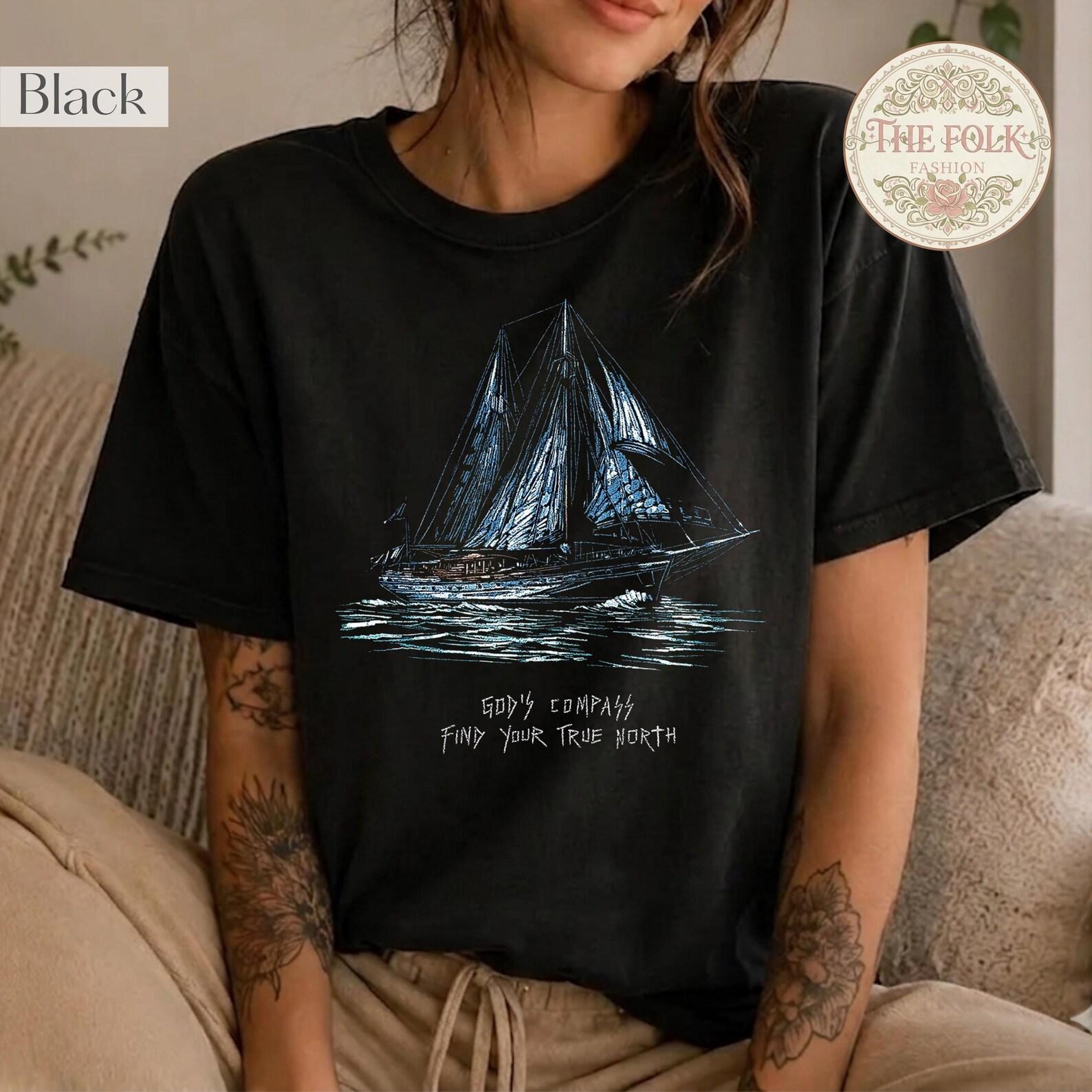 Vintage Sailboat T-shirt, Gods Compass Shirt, Christian Sailing Tee, Faith Sailboat Tshirt, Nautical Graphic Tee, Religious Vintage Tee 2XL