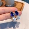 New S925 Silver Needle Jewelry Blue Treasure Pear Shaped Necklace Earrings Two Piece Set Internet Celebrity Instagram Fashion