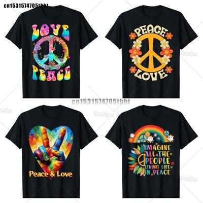 Tie Dye Peace Sign Love 60s 70s Hippie TShirt Vintage Peace Sign Short Sleeve 100 Cotton Casual Daily Harajuku Streetwear