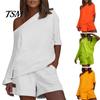 Summer Top Set 2 Pcs/Set Women Tracksuit Solid Color One-shoulder Short Shorts Pants Leisure for Daily Wear