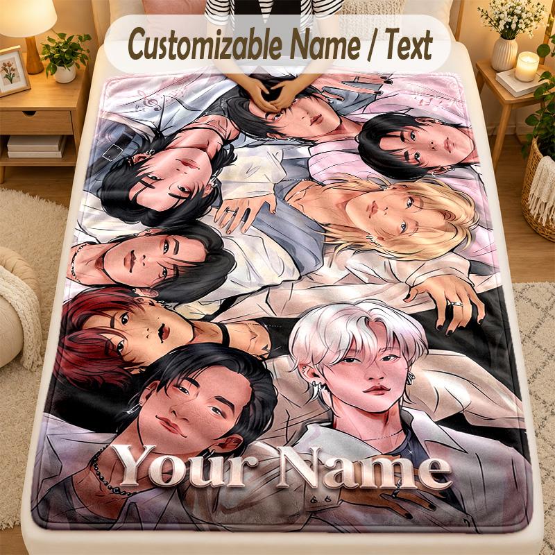 Flannel BlanketStray Kids Custom Name Text Personalized Soft Warm Throw Blanket Home Decor Gift
