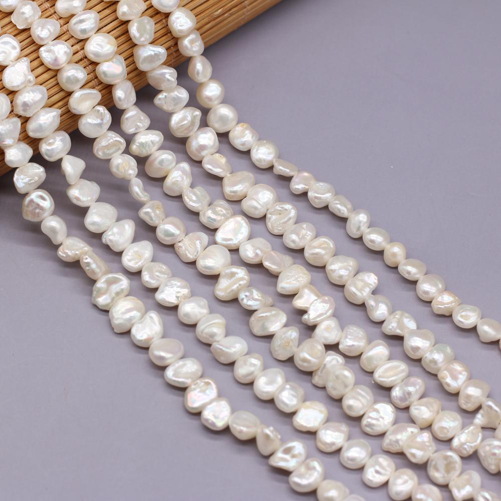 1String, 7-8mm White Natural Freshwater Pearls, Handmade Oblate Pearl Beads for Jewelry Making DIY Necklace Bracelet Accessories 36cm