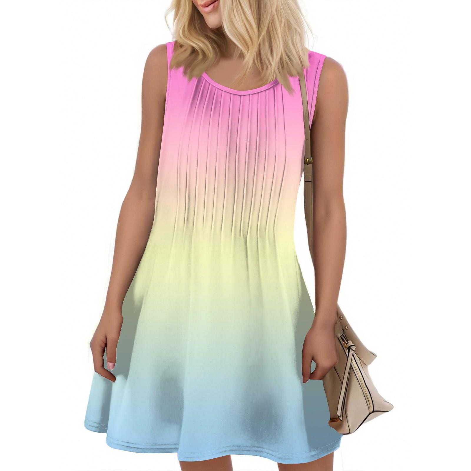 

Женское модное летнее платье с градиентным принтом, свободное пляжное повседневное платье без рукавов для отдыха S жёлтый