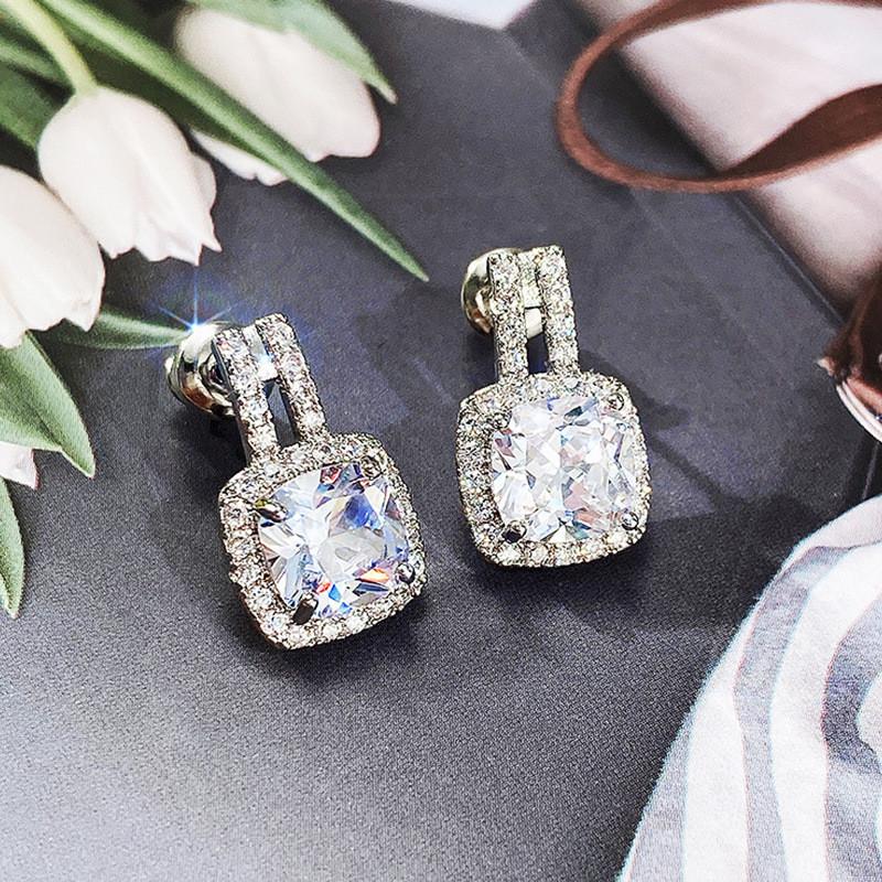 925 Silver Stud Earrings for Women Bling Bling AAA White Cubic Zirconia Statement Earrings Jewelry