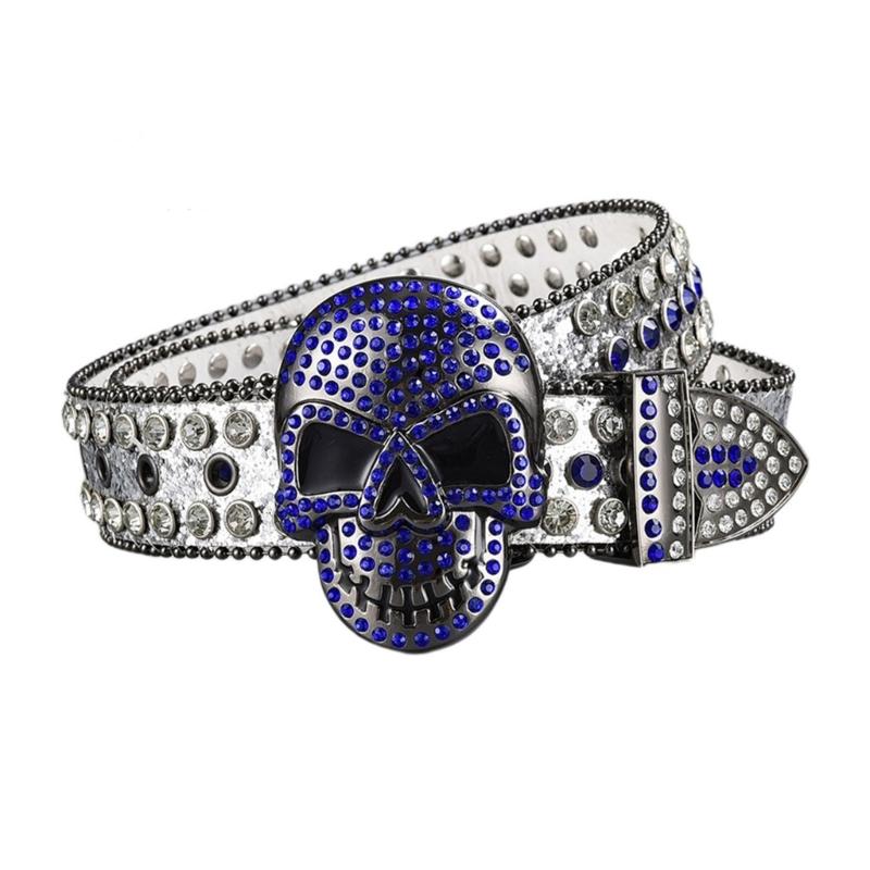 Women Rhinestones Belt for Jeans Skull Rivets Studded Waist Belt Blingbling Belt for Pants Cowboy Belt Waiststrap