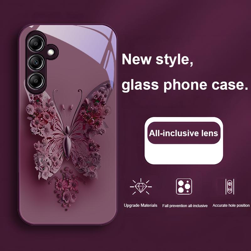 Glass phone case for Samsung Galaxy A01 A02 A03 Core A04 A14 4G A13 A54 A34 31 20 25 23 22 5G S21 Ultra S20 Flying Butterflies