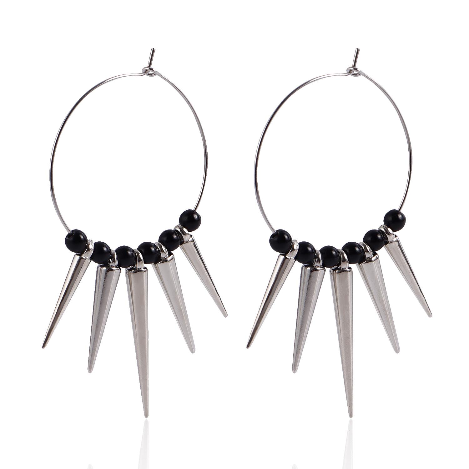 Personalized hip hop punk dark tide cool thorns rivet earrings geometric large circle earrings
