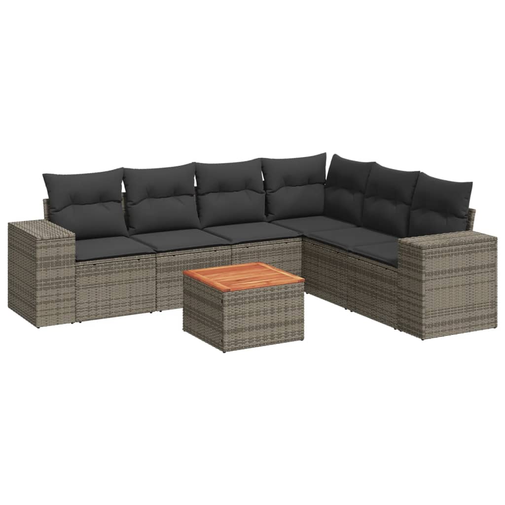 7 Piece Garden Sofa Set with Cushions Gray Poly Rattan