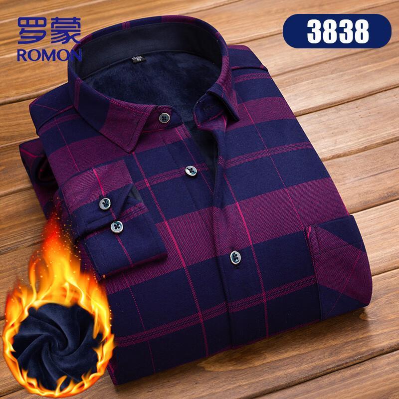 

Romon Men s Fleece-Lined Plaid Long-Sleeve Shirt 3XL