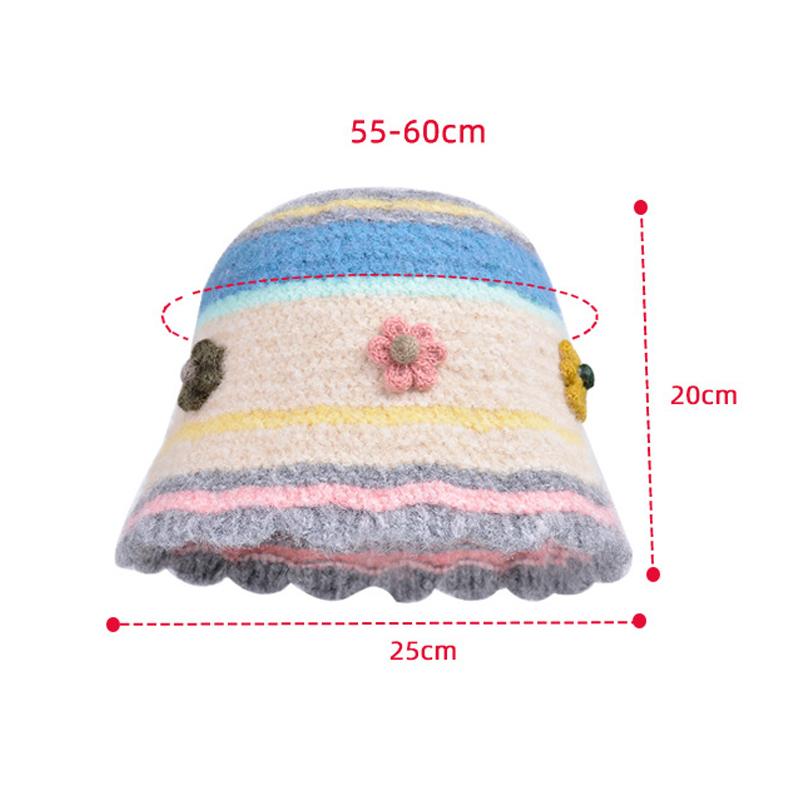 Knitted Basin Hat Autumn Winter Wool Hat Women's Colorful Flower Fisherman Hat