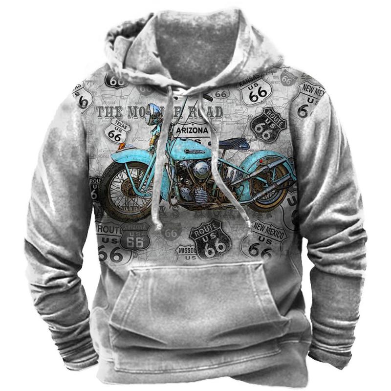 Vintage Hoodie Route 66 3d Moto Print Hoodies Fashion Hoodies Streetwear Casual Jacket Sweatshirts For Men Oversize Sweatshirt