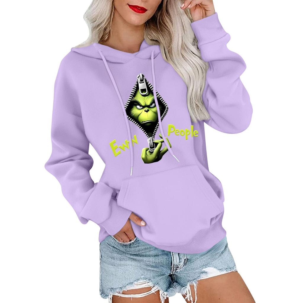Women's Casual Comfortable Neck Hooded Long Sleeve Christmas Print Warm Sweatshirt