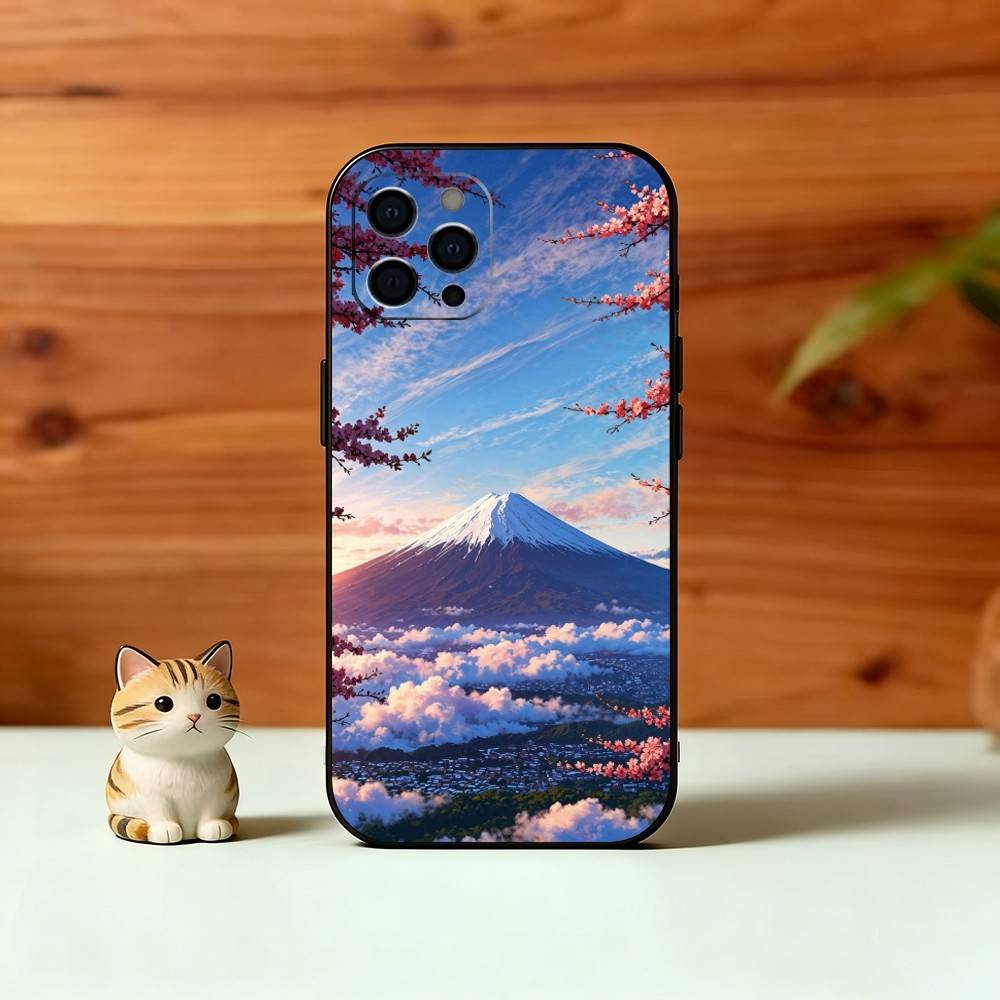 

Dreamy Mount Fuji Phone Case For iPhone 17,16,15,14,13,12,11 Plus,Pro Max,XS,Soft Silicone Black Cover iPhone17PRO