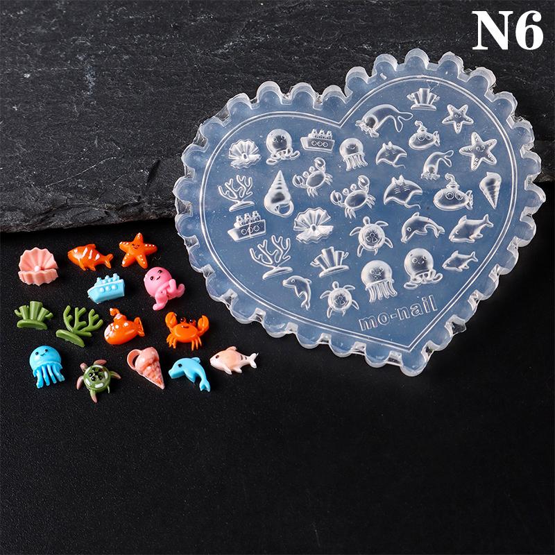 1 Pcs Soft Silicone Nail Rose Flower Heart Mold 3D Butterfly Goldfish Shell Carved Cartoon Template Nails Accessories For Salon
