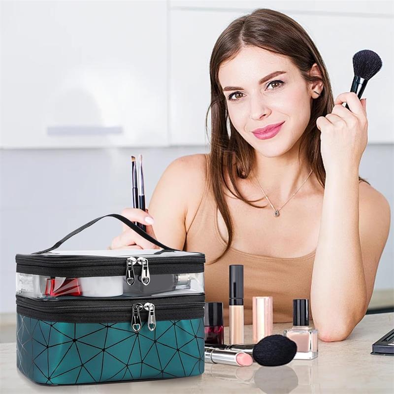 Large Capacity Double Layer Makeup Bag Portable Toiletry Bag with Compartment Travel Makeup Bag for Women Travel Essentials