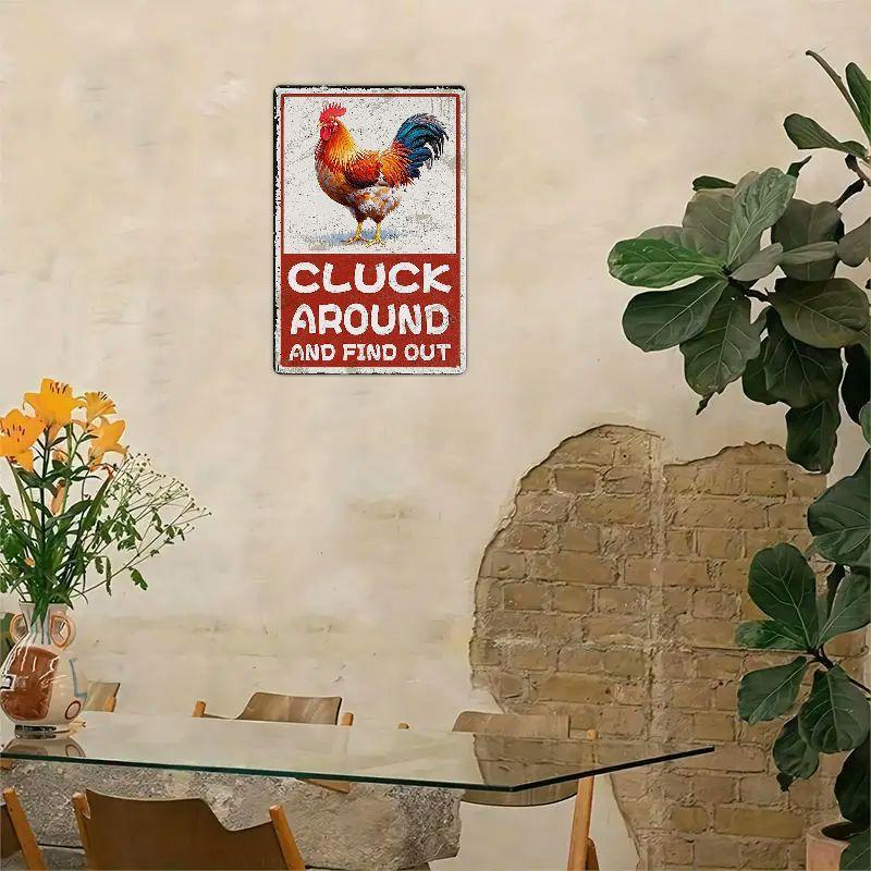 Cluck Around And Find Out Humorous Chicken Metal Tin Sign 12x8 Inch Farm Warning Poster Chicken Farm Tin Sign Home Kitchen Decor