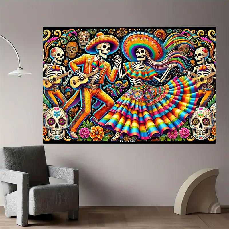 One Background Flag a Mexican Death Dance Polyester Fabric Wall Cover and a Background Cloth for Decoration