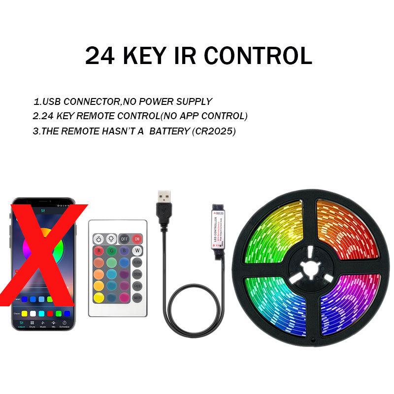 Sada RGB LED světelných pásků: 5V USB, 5050, 24tlačítkové dálkové ovládání a Bluetooth, podsvícení televizoru