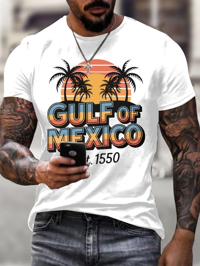 Mens Gulf Of Mexico Print T Shirt Summer Holiday Short Sleeve TShirts Casual Tops Tees New