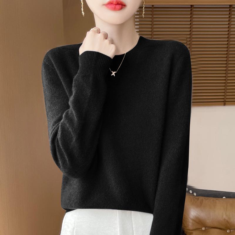 Herbst/Winter 2025 Damen 100% Wolle Nahtloser Rundhals Pullover
