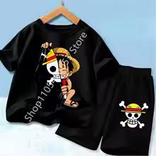 Set di Vestiti Estivi a Maniche Corte Anime Ragazzo Ragazza T-shirt Pantaloncini 2pz Un Pezzo Outfit per Bambini Chopper Luffy Tuta Completo Bambini