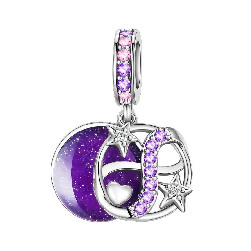 Sparkling Birthstone Charms Copper Heart Mom Key Pendant Bead Fit Original Necklace Bracelet Women Jewelry Diy Gift