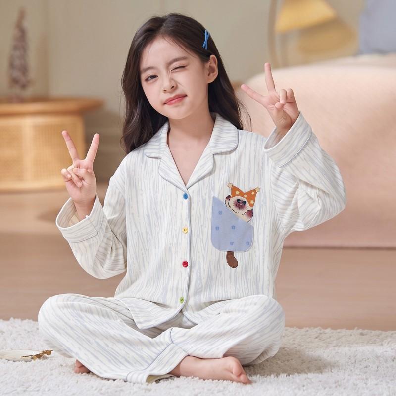 Girls Cotton Pajama Set Long Sleeve Cartoon Print Sleepwear Kids Home Outfit
