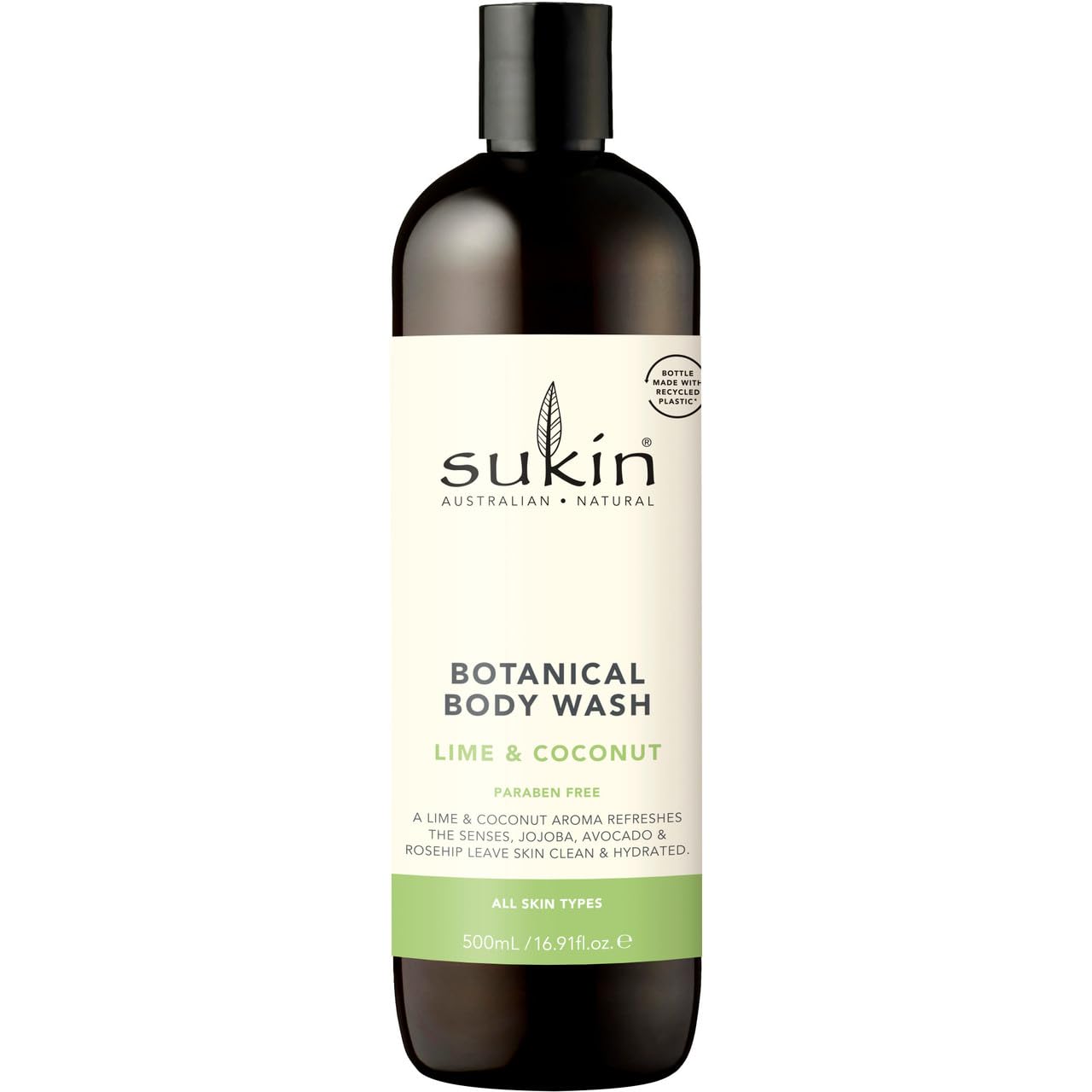Sukin Botanical Body Wash (Lime & Coconut) Body Soap 500ml (x 1)