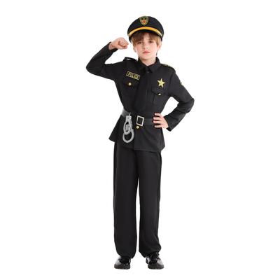 Police Cosplay Kids Halloween Costume Set for Boys and Size 130 Girls, 6-Piece Set, Black,