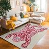 Vintage Tiger Themed Rug Various Artistic Tiger Designs with Floral Borders Soft Non Slip Carpet for Living Room Bedroom Decor