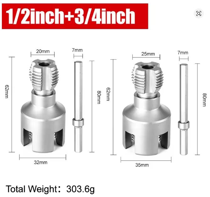 DN15 DN20 Pipe Threading Tool Hex Shank Die Internal External Threads 4/6 Points Pvc Pipe Threader Kit PPR Water Pipe Opener Tap