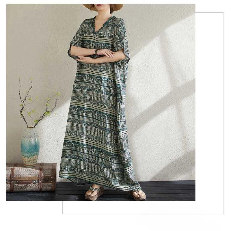 Summer Cotton and Linen Printed Loose and Simple Long Skirt, Women's Skirt Thin