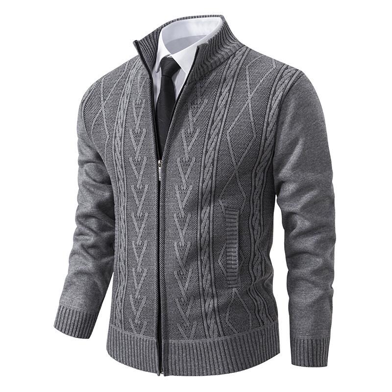 Men's Winter Stand-up Collar Cardigan Jacket - Thick Knit with Plus Velvet