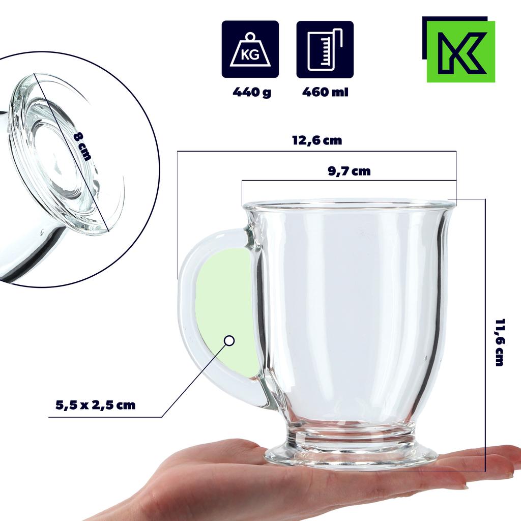 KADAX Sklenice na čaj Kávu 460ml Hrnky s Uchem sada Sklenic 2 ks