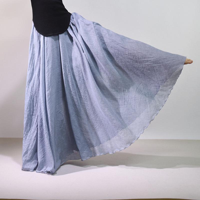 Mori Girl Cotton Linen A-Line Skirt: Elastic Waist, Long Solid Color, National Style Swing