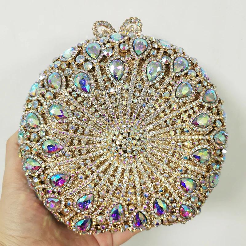 

WHTUOHEN Round White Clear Diamond Women Clutch Rhinestone Luxury Lady Crystal Party Prom Clutches Wedding Girls Wedding Purses 16cmX16cmX5cm