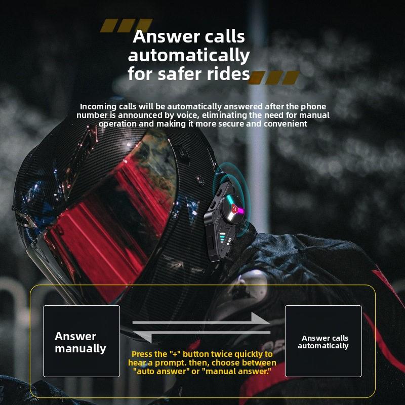 2026 NEW Y70 Colorful Lights Motorcycle Bluetooth Helmet Headset Earphone IPX6 Waterproof Support Connecting 2 Phones Same Time