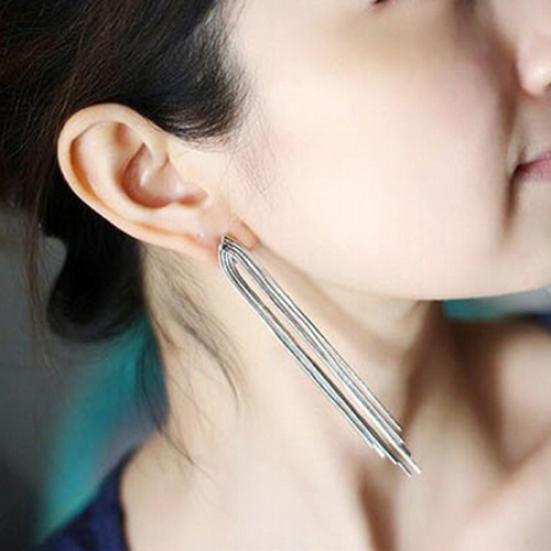 Women Party Cocktail Wedding Snake Chain Tassel Dangle Post Back Linear Earrings