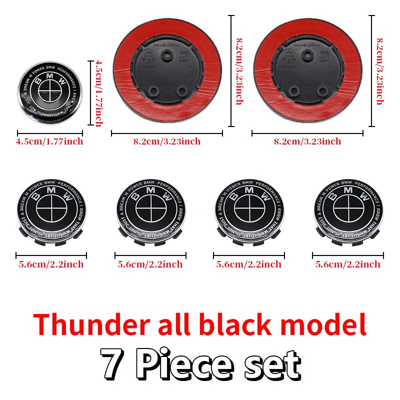 Black 82mm Front Hood Emblem 74mm Rear Badge For BMW 68mm 56mm Wheel Hub Cap 45mm Steering Wheel ABS Auto Tuning Accessories