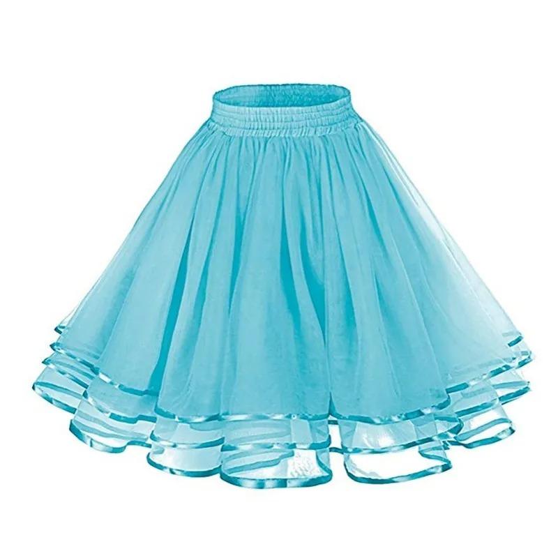 Women Petticoat Tutu Under Skirts Crinoline Three Layers Ribbon Gauze Tulle Skirt Vintage Bridal Slips Rockabilly