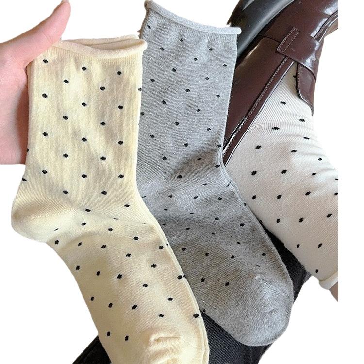 Rolled Polka Dot Socks Trendy Tube Socks Literary Confinement Socks Pile Socks Are Versatile And The Same