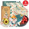 9 Pack Beeswax Food Wraps, Food Grade Reusable Beeswax Cloth, Eco-Friendly Food Storage Wraps